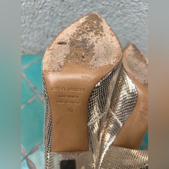 Isabel Marant Archenn Heeled Booties Snakeskin metallic Gold Size 36 6 - Picture 4 of 13